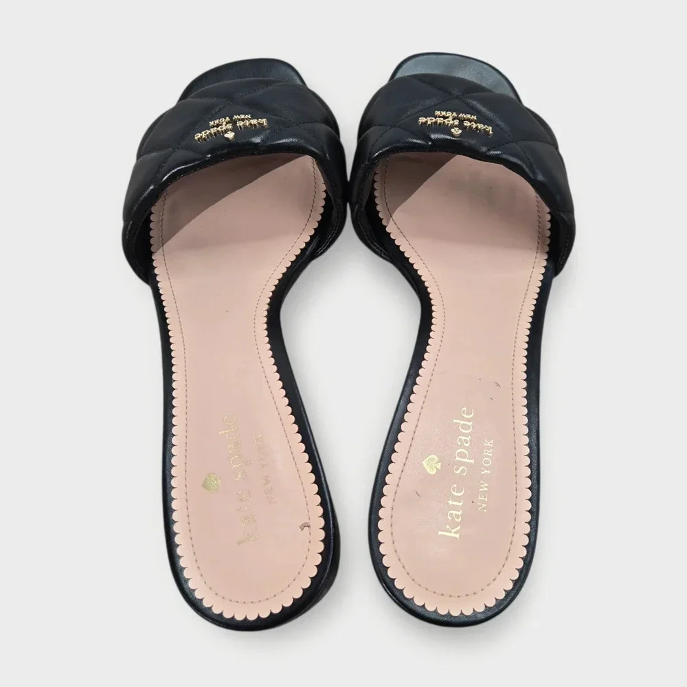 Kate Spade Pillow Sandal Women’s 9.5B Black Heeled Flats Quilted Slip On EU 40